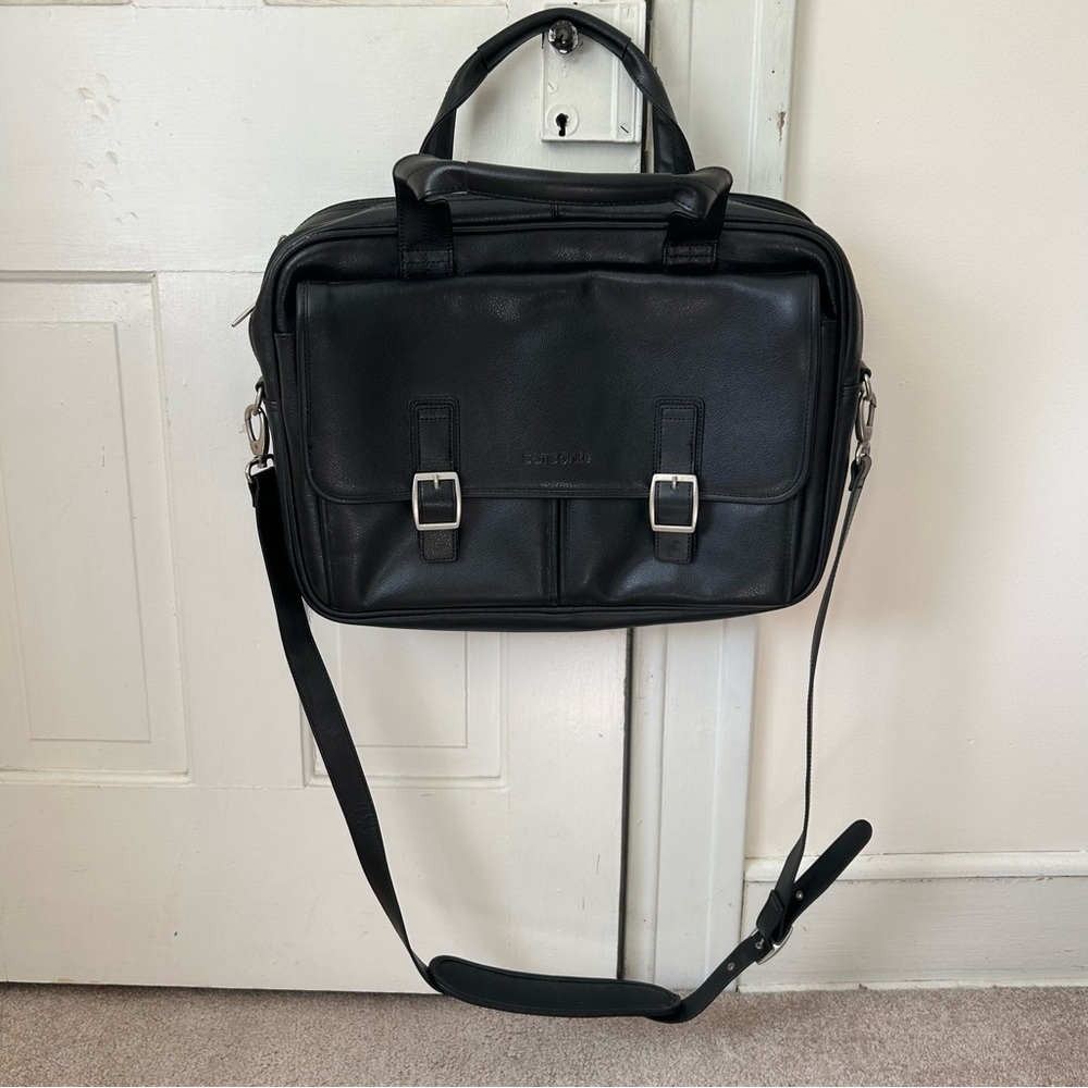 Black leather briefcase